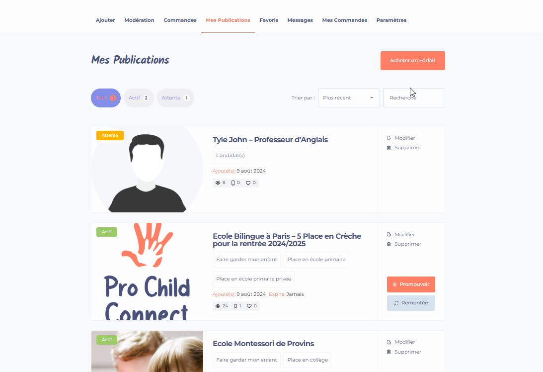 mon espace | Trouver Crèche Ecole Collège Lycée France Autour de Moi | Pro Child Connect